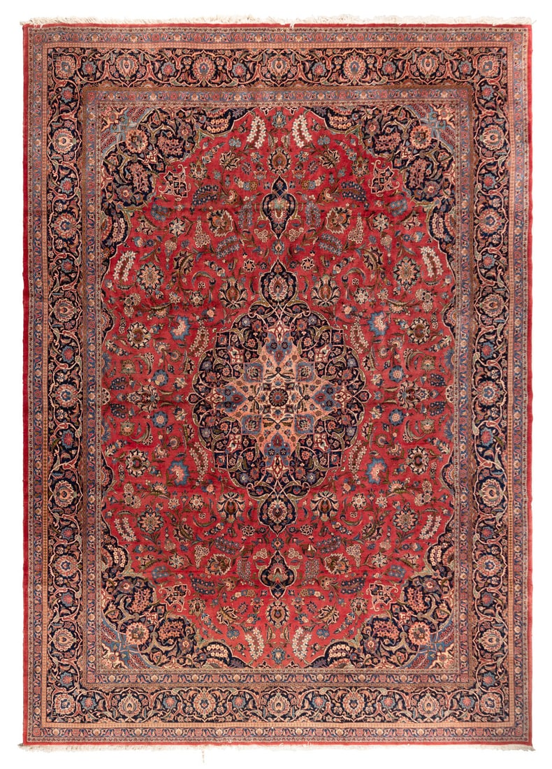 A Kashan Carpet: A Kashan Carpet Mid-20th Century 13 feet 10 inches x 10 feet 6 inches. Property from Strawberry Hill: The Collection of Ada and Barrie Regan, Hillsborough, California This lot is located in Chicago.