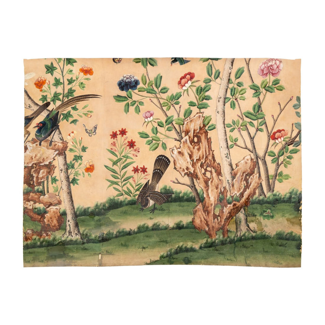 A Group of Chinese Hand-Painted Wallpaper Panels: A Group of Chinese Hand-Painted Wallpaper Panels Late 19th/Early 20th Century surviving as surplus from the remainder of the original order's installation in the Grant-Blyth house's living room; by