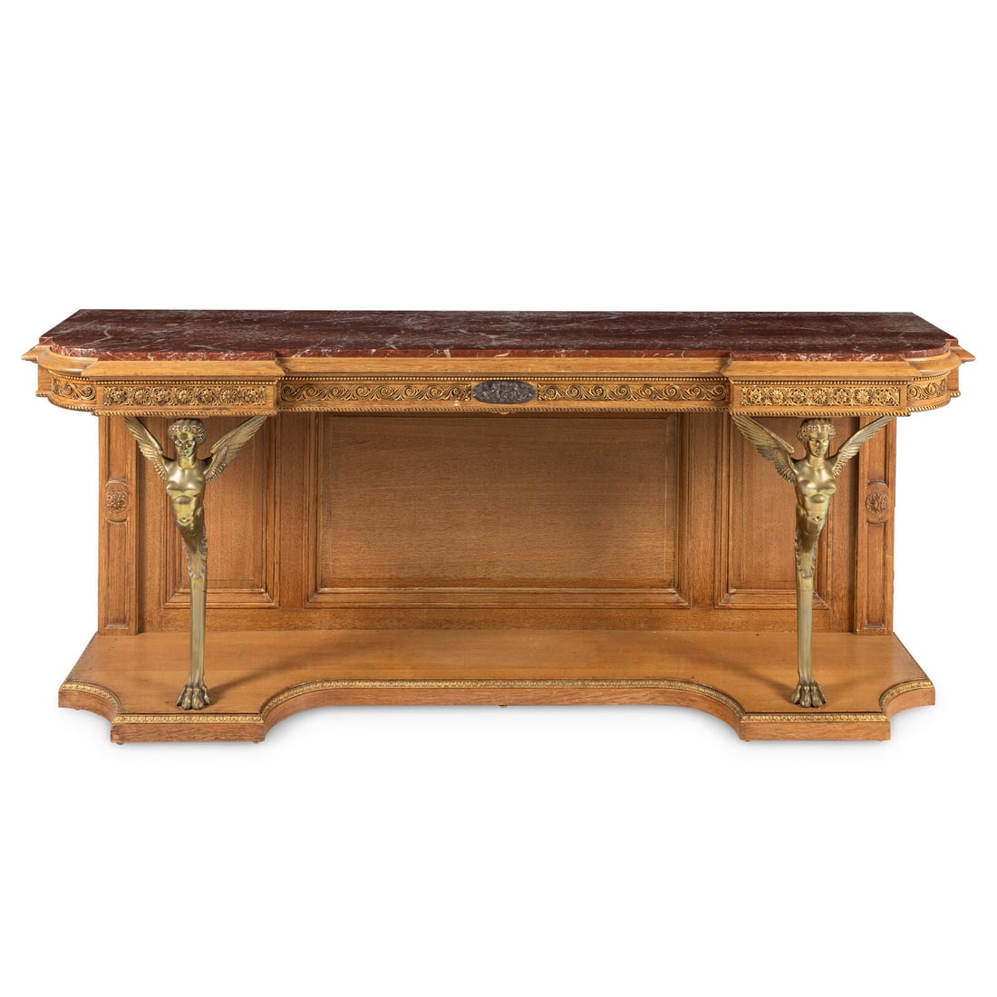 An Empire Style Gilt Bronze Mounted Oak and Rouge Marble-Top Console Desserte (1 of 12)