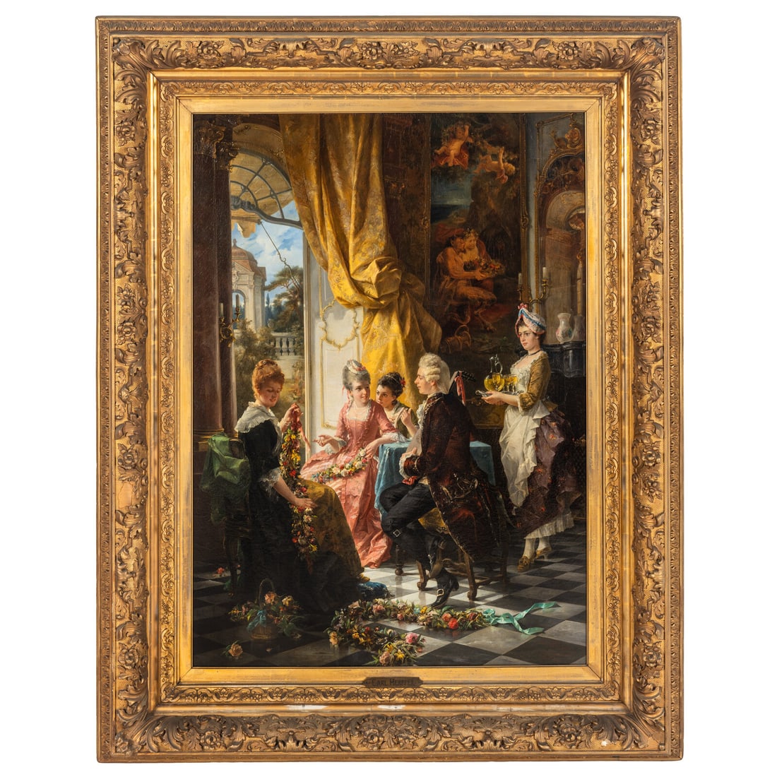 Carl Herpfer (German 1836-1897) A Gentleman and Three Ladies Taking Tea at a Window: Carl Herpfer (German 1836-1897) A Gentleman and Three Ladies Taking Tea at a Window oil on canvas signed Carl Herpfer / M¸nchen (lower right) 51 x 36 1/4 inches. Property from Strawberry Hill: