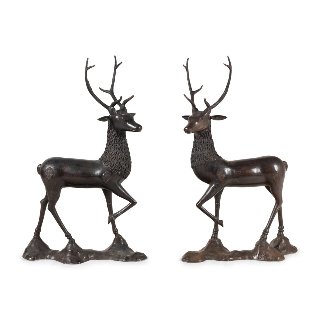 A Pair of Bronze Models of Stags: A Pair of Bronze Models of Stags 20th Century Height 49 1/2 x width 16 x depth 29 inches. Property from Strawberry Hill: The Collection of Ada and Barrie Regan, Hillsborough, California This lot is