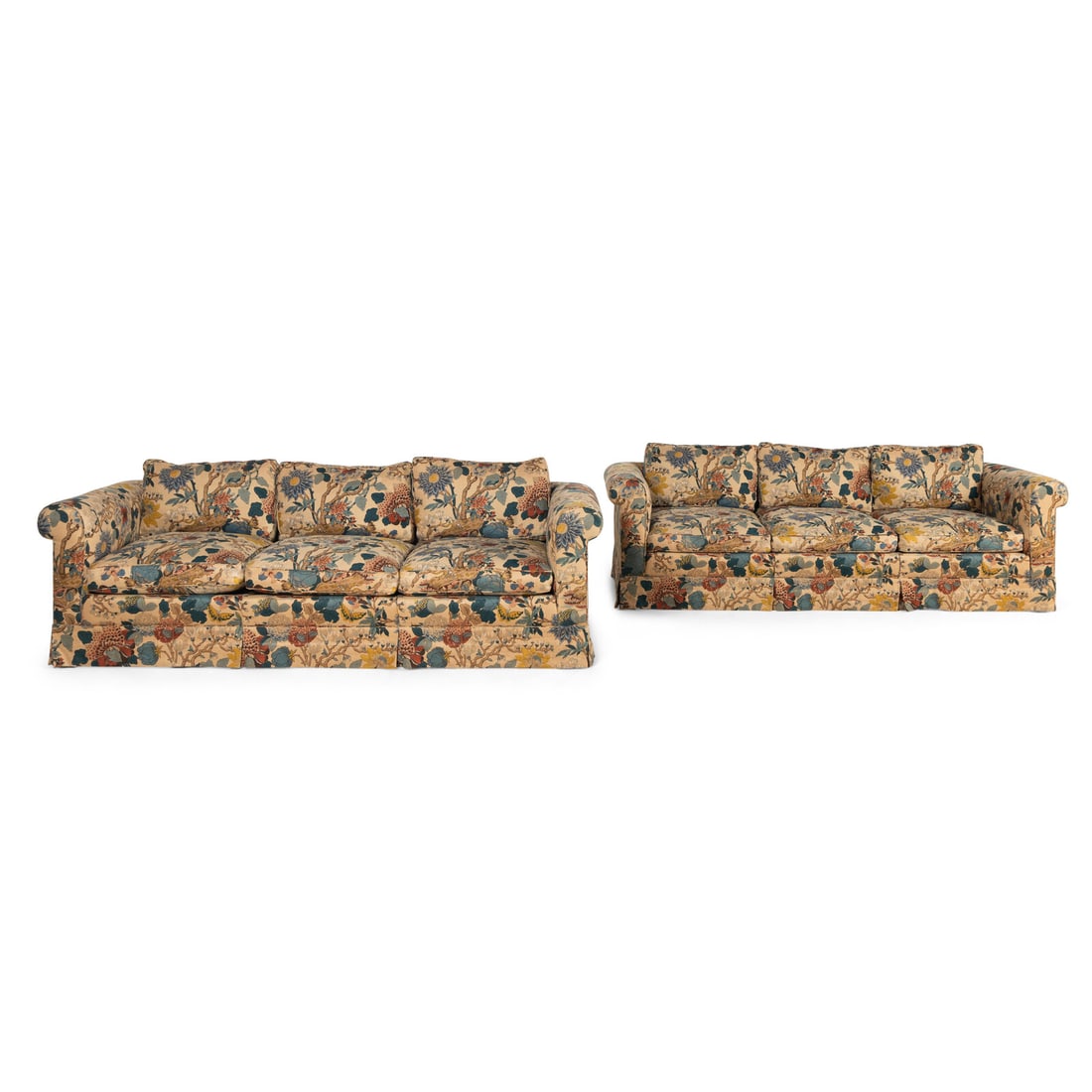 A Pair of Printed Cotton Upholstered Three-Cushion Sofas (1 of 10)