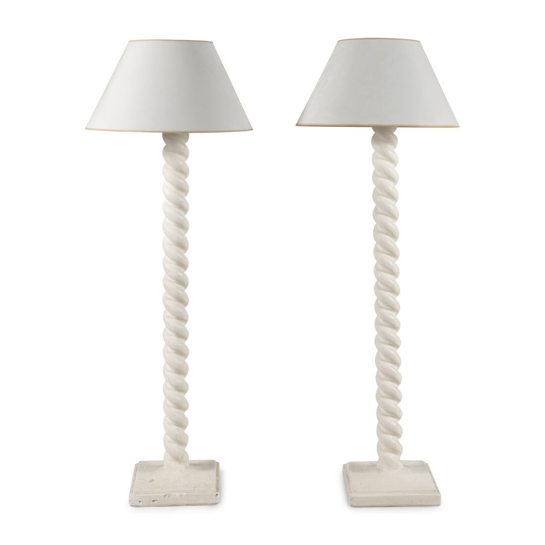 A Pair of White Composition Floor Lamps: A Pair of White Composition Floor Lamps Style of Frances Elkins, 20th Century Height overall 68 inches. Property from Strawberry Hill: The Collection of Ada and Barrie Regan, Hillsborough, California