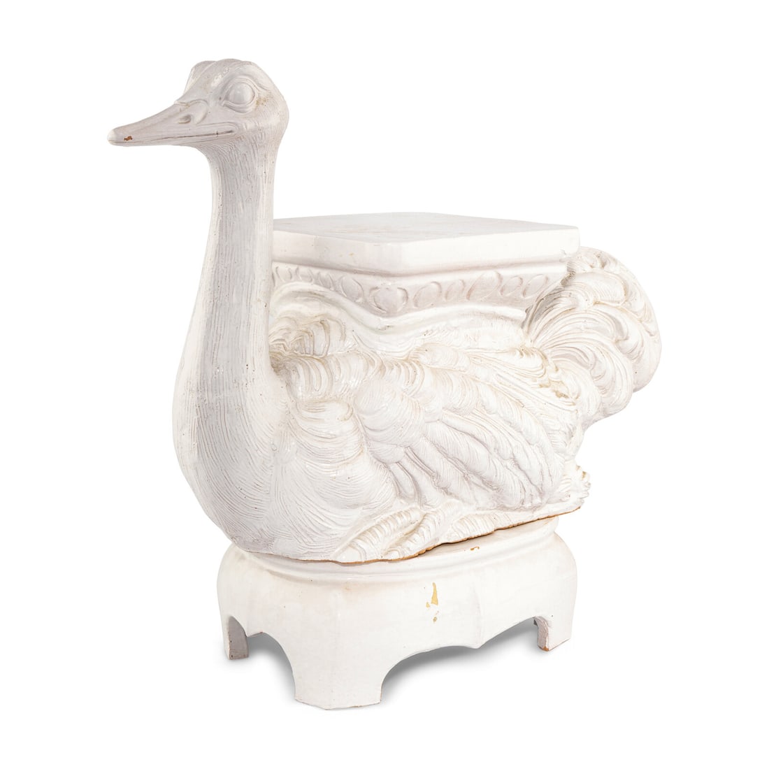 A White-Glazed Earthenware Ostrich-Form Stool - 2
