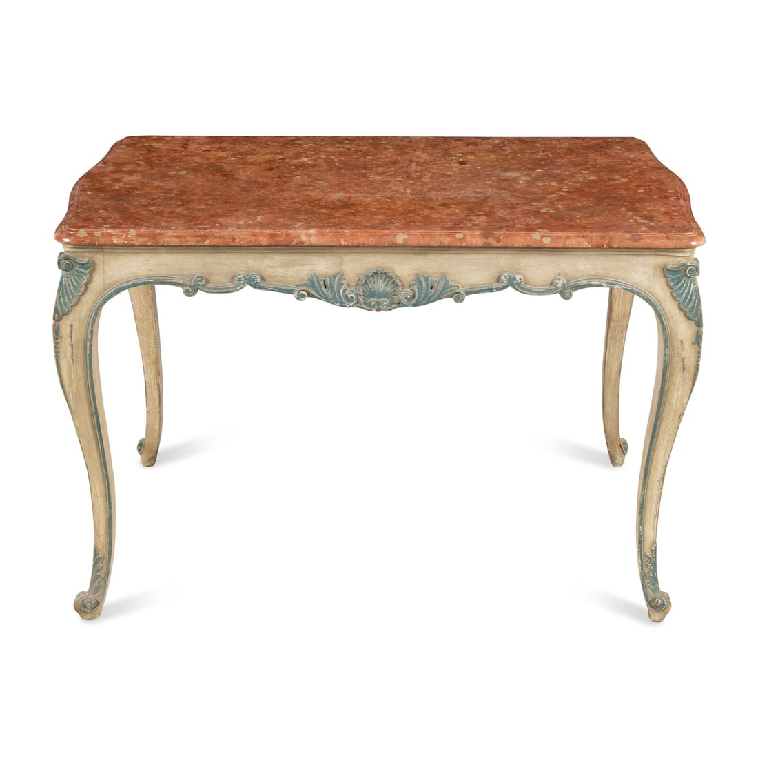 An Italian Polychrome Painted Faux Marble-Top Table: An Italian Polychrome Painted Faux Marble-Top Table 20th Century Height 29 x width 44 x depth 28 inches. Property from Strawberry Hill: The Collection of Ada and Barrie Regan, Hillsborough,