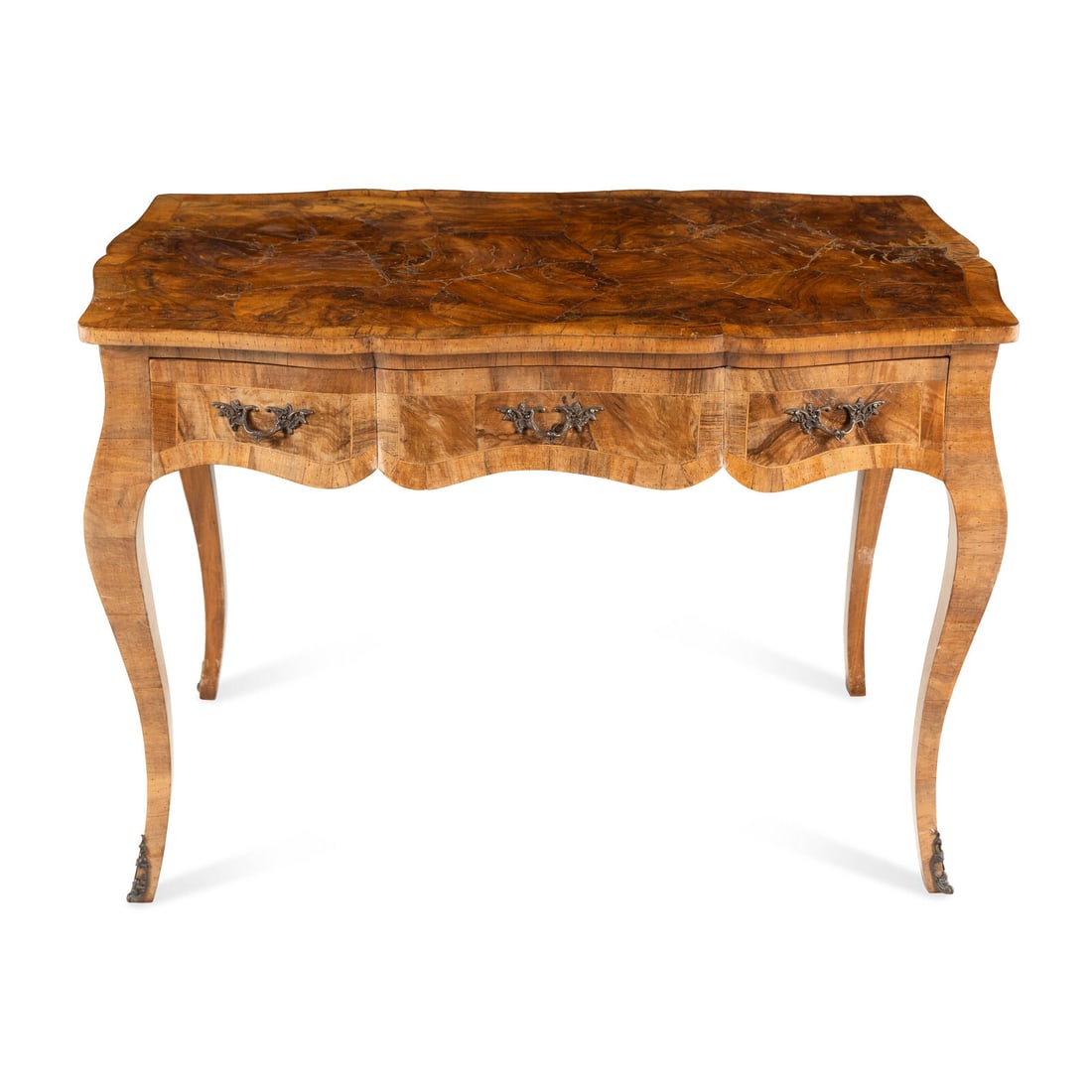 An Italian Olivewood Library Table: An Italian Olivewood Library Table 19th Century Height 31 1/4 x width 45 1/4 x depth 26 3/4 inches. Property from Strawberry Hill: The Collection of Ada and Barrie Regan, Hillsborough, California