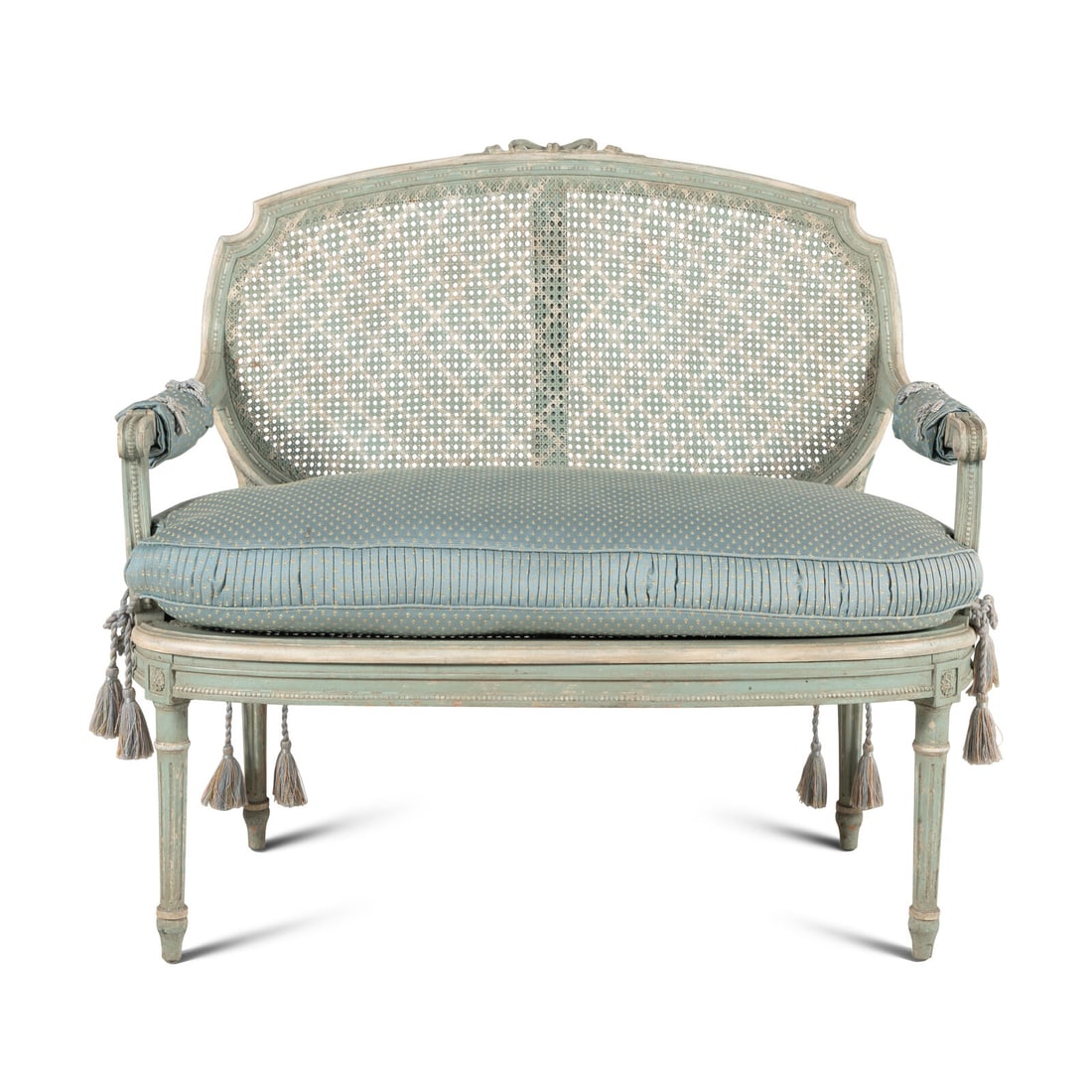 A Louis XVI Style Painted Settee: A Louis XVI Style Painted Settee 19th Century Height 40 1/4 x width 44 x depth 26 inches. Property from Strawberry Hill: The Collection of Ada and Barrie Regan, Hillsborough, California This lot is