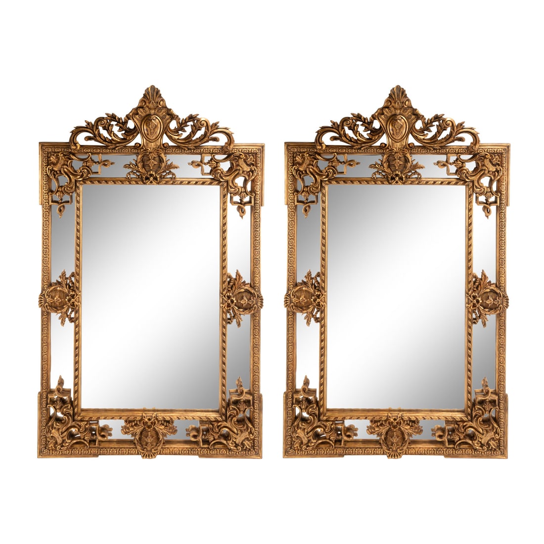 A Pair of Large RÈgence Style Giltwood Mirrors: A Pair of Large RÈgence Style Giltwood Mirrors 20th Century Height 93 1/2 x width 55 1/2 inches. This lot is located in Chicago.
