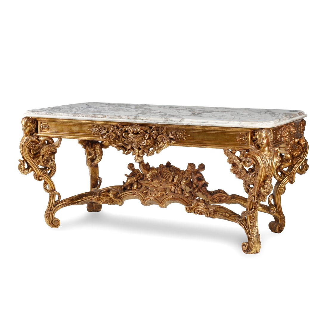 A Large Louis XV Style Giltwood and Marble-Top Salon Table (1 of 4)