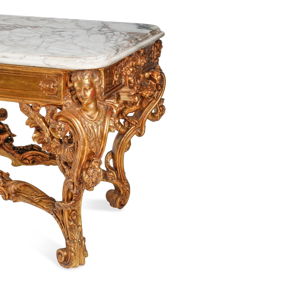A Large Louis XV Style Giltwood and Marble-Top Salon Table - 2