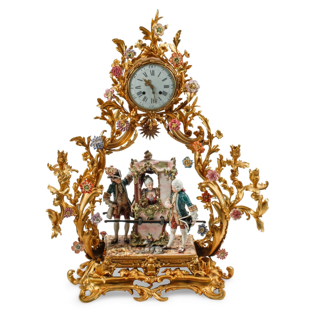 A Large Louis XV Style Gilt Bronze and Porcelain Mounted Clock (1 of 4)