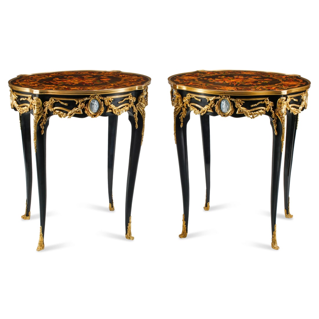 A Pair of Louis XV Style Gilt Bronze Mounted Marquetry Side Tables (1 of 4)