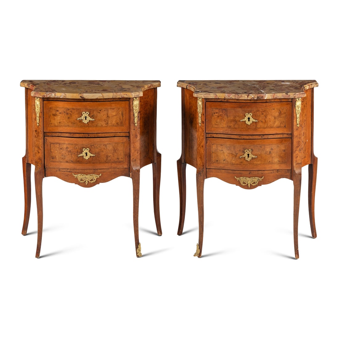 A Pair of Louis XV/XVI Transitional Style Gilt Bronze Mounted Walnut and Marble-Top Commodes (1 of 4)