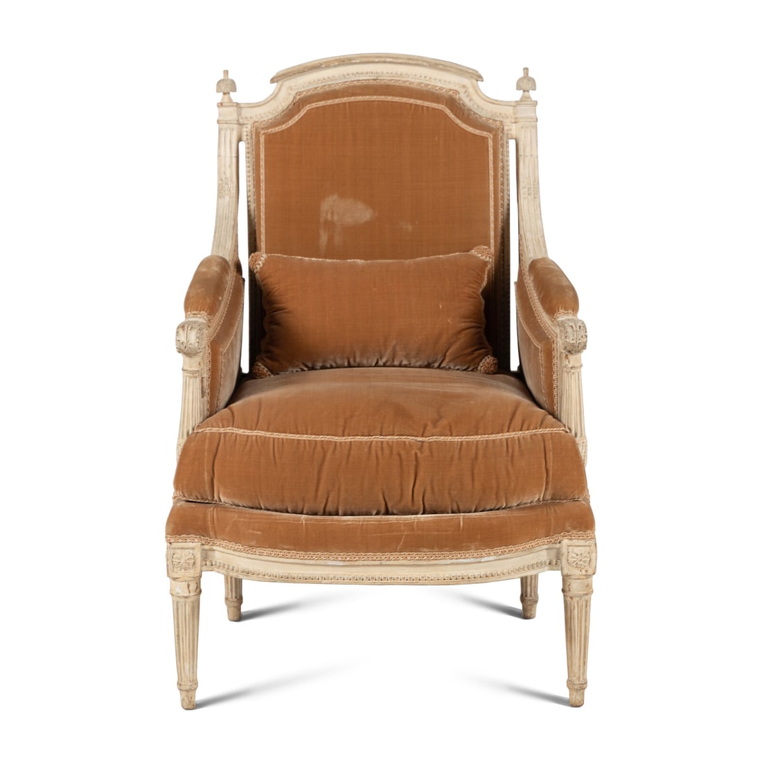 A Louis XVI CrËme-Painted BergËre: A Louis XVI CrËme-Painted BergËre By Jean Baptiste III Lelarge (1743-1802), Circa 1780 stamped 'JB LELARGE' to the back seat rail. Height 38 1/2 x width 24 1/2 x depth 23 inches. Property