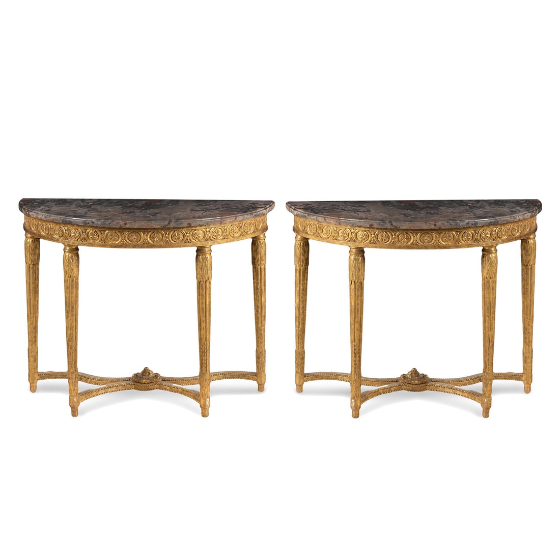 A Pair of Louis XVI Carved Giltwood and Marble-Top Console Tables (1 of 3)