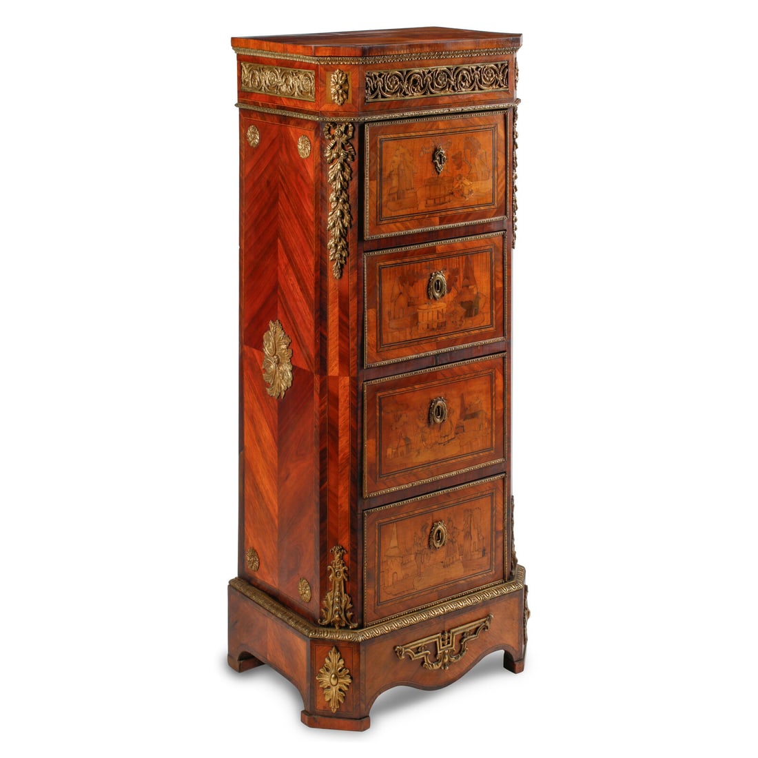 A Louis XVI Style Gilt Metal Mounted Marquetry Tall Chest of Drawers (1 of 3)