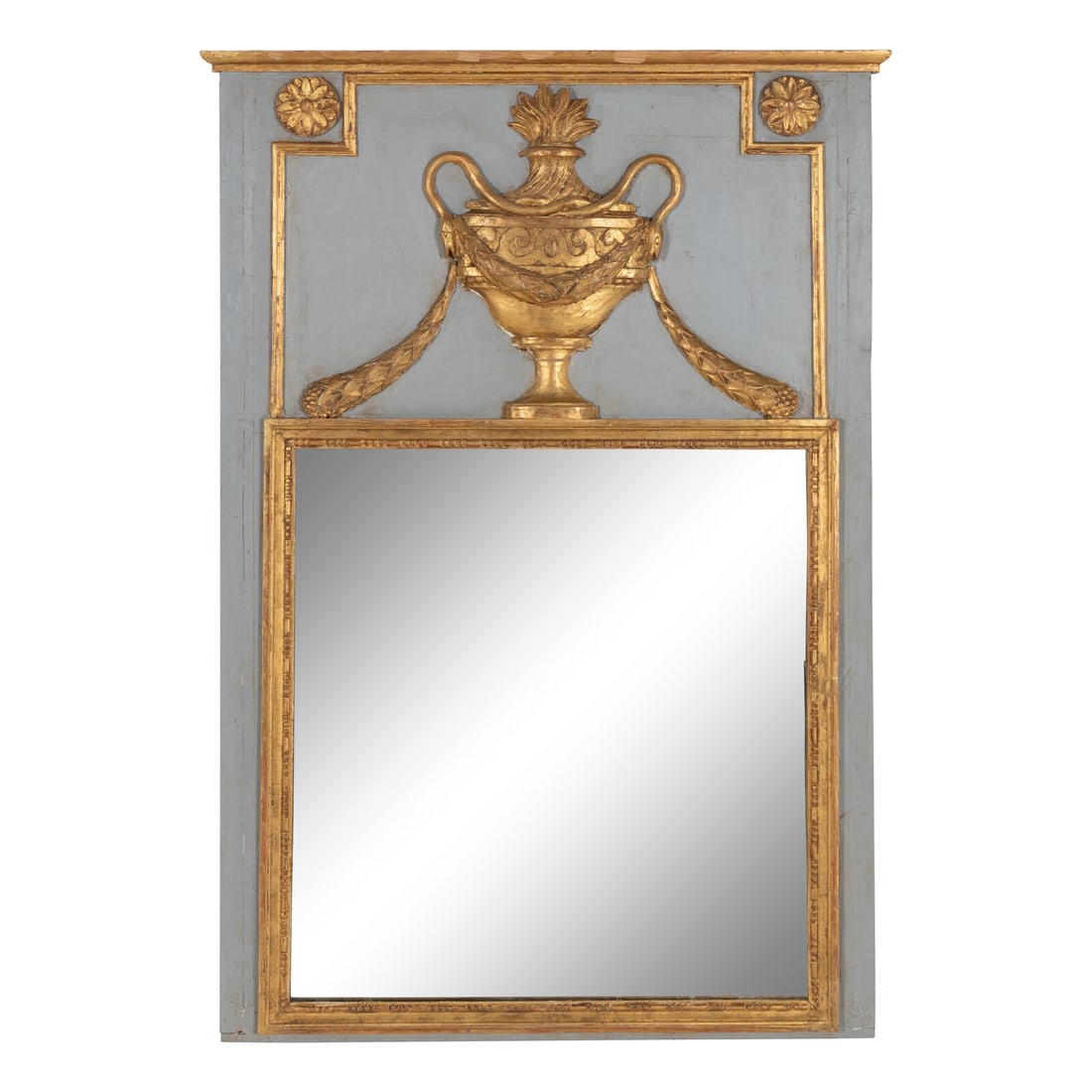 A Louis XVI Style Grey-Painted and Parcel Gilt Trumeau Mirror (1 of 2)