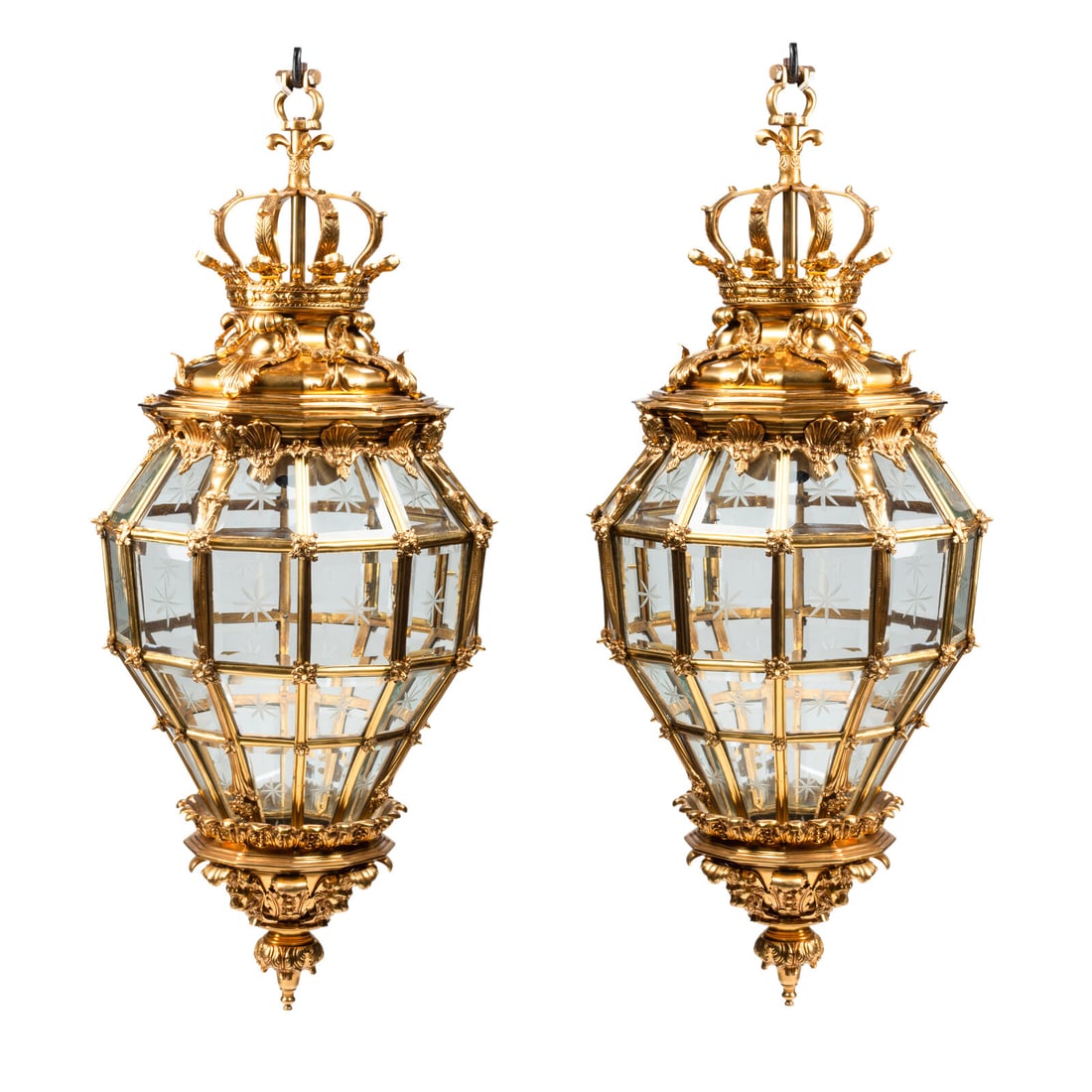 A Pair of Louis XVI Style Gilt Bronze and Glass Hall Lanterns (1 of 3)