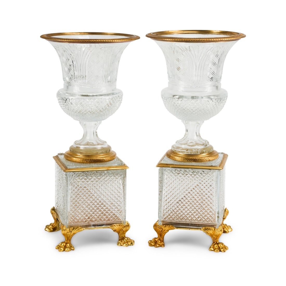 A Pair of Empire Style Gilt Bronze Mounted Cut Glass Campagna Urns (1 of 3)