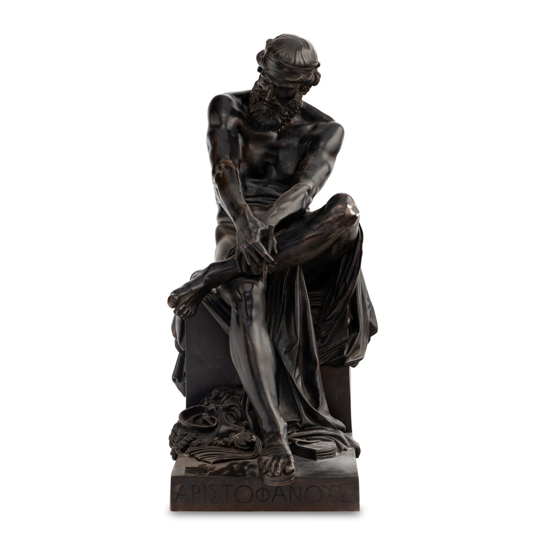 FranÁois ClÈment Moreau (French, 1831-1865): FranÁois ClÈment Moreau (French, 1831-1865) Aristophane bronze titled, signed 'Moreau FC 1865' and stamped for 'ThiÈbaut Freres Fondeur Paris' to base Height 22 x width 10 x depth 16 in