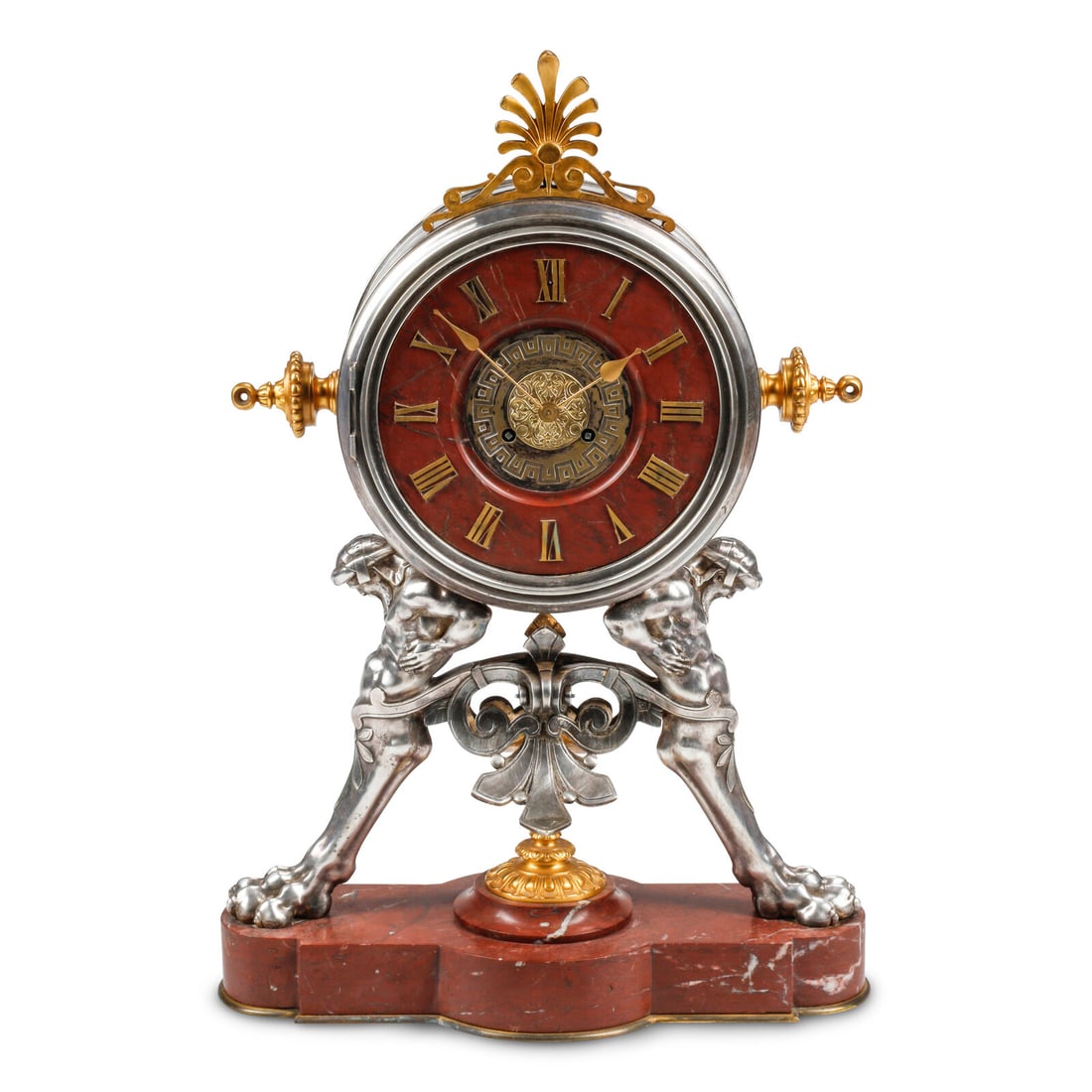 A French Neoclassical Silvered and Gilt Bronze and Red Marble Clock (1 of 4)