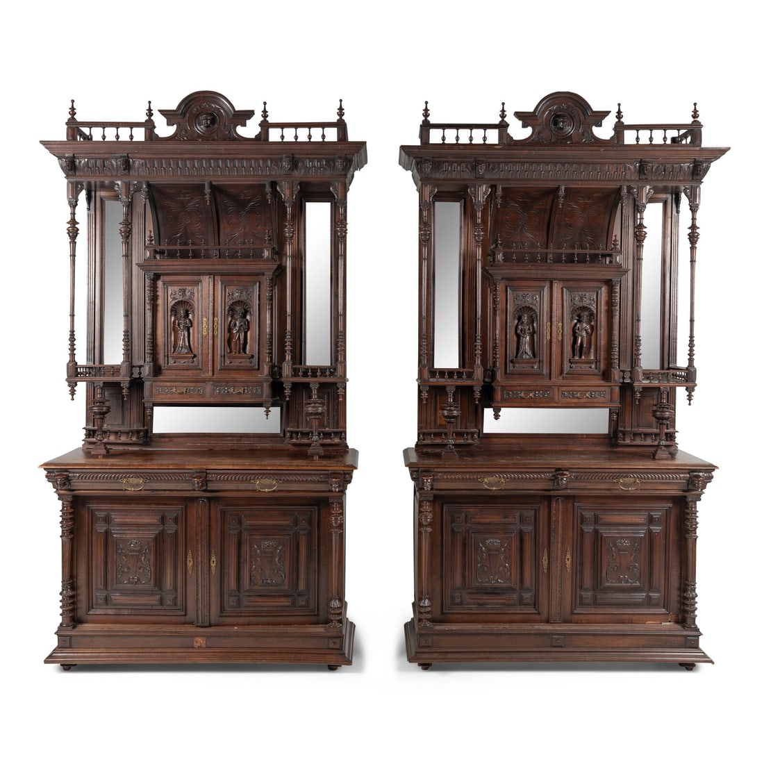 A Pair of French Renaissance Revival Walnut Serving Cabinets (1 of 5)