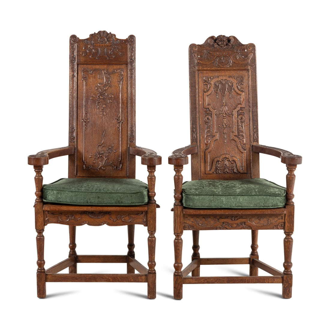 Two French Renaissance Revival Oak Caquetoires: Two French Renaissance Revival Oak Caquetoires 19th Century Height 49 1/2 x width 29 x depth 24 inches. Property from the Collection of Bill Miller, Nashville, Tennessee This lot is located in Chicago