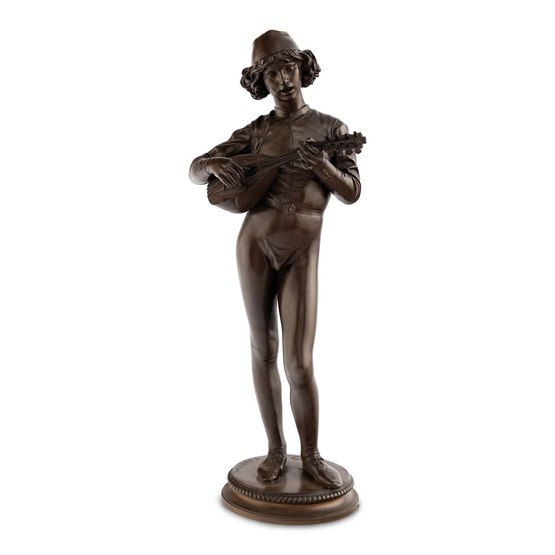 After Paul Dubois (French, 1827-1905): After Paul Dubois (French, 1827-1905) Le Chanteur Florentin patinated bronze incised 'P.DUBOIS 1865' and 'F.BARBEDIENNE FOUNDEUR', with A. Collas Reduction MÈchanique pastille, ink inscription to