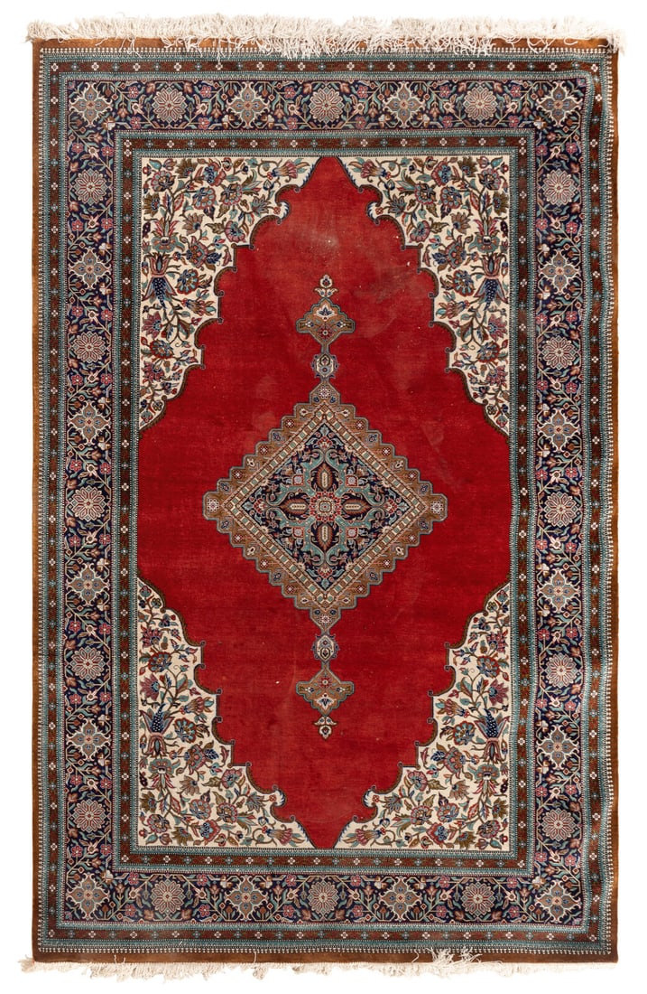 An Indian or Qom Silk Rug: An Indian or Qom Silk Rug 20th Century 6 feet 9 inches x 4 feet 3 inches. Property of a California Collector This lot is located in Chicago.