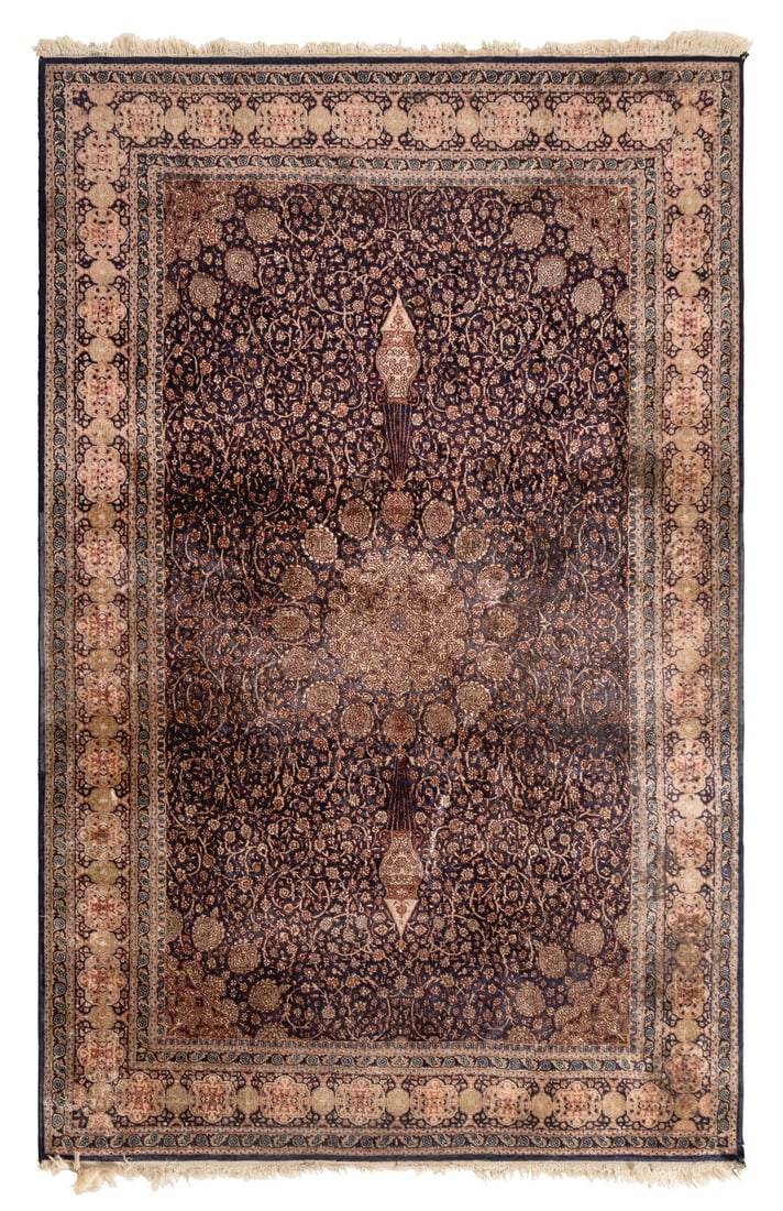 A Qom Silk Rug: A Qom Silk Rug 20th Century 6 feet 1 inch x 4 feet. Property from a Private Collection This lot is located in Chicago.