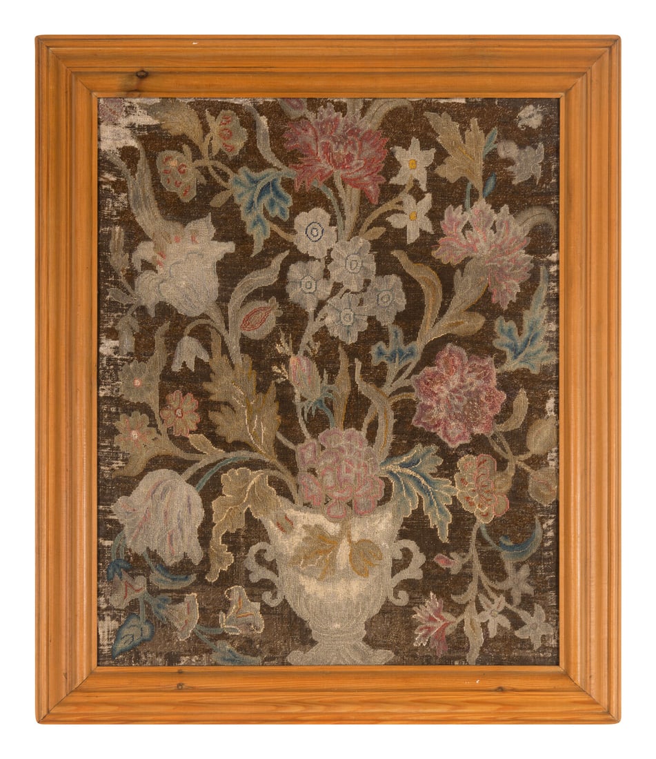An English Needlework Panel: An English Needlework Panel 17th/18th Century Height 22 x width 17 1/2 inches (sight). Property from the Charlecote Antique Store, Kansas City, Missouri This lot is located in Chicago. Note: