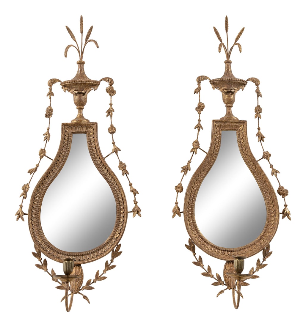 A Pair of George III Giltwood Girandole Mirrors: A Pair of George III Giltwood Girandole Mirrors Circa 1770 Height 34 x width 14 inches. Property from the Charlecote Antique Store, Kansas City, Missouri This lot is located in Chicago. Note: