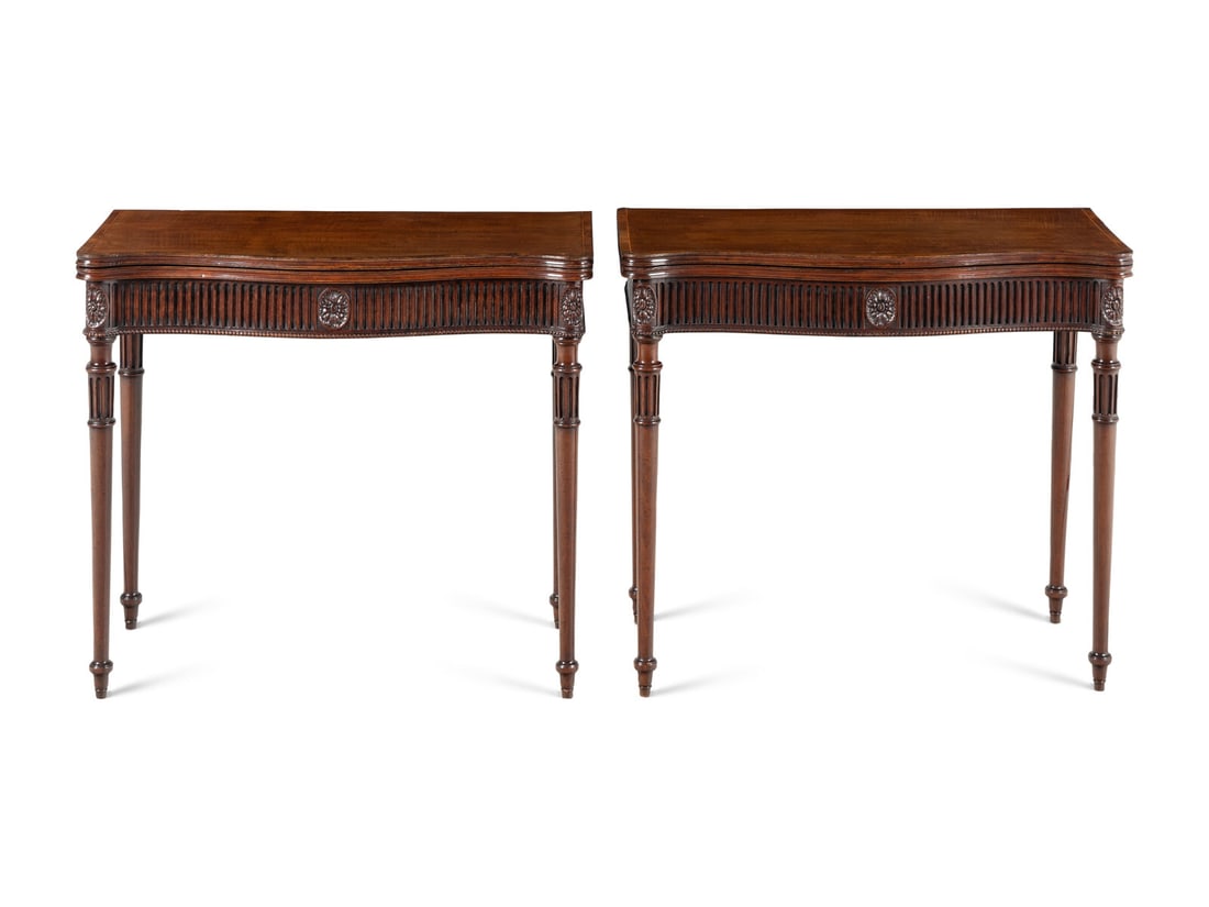 A Pair of George III Mahogany Serpentine Flip-Top Tables (1 of 9)