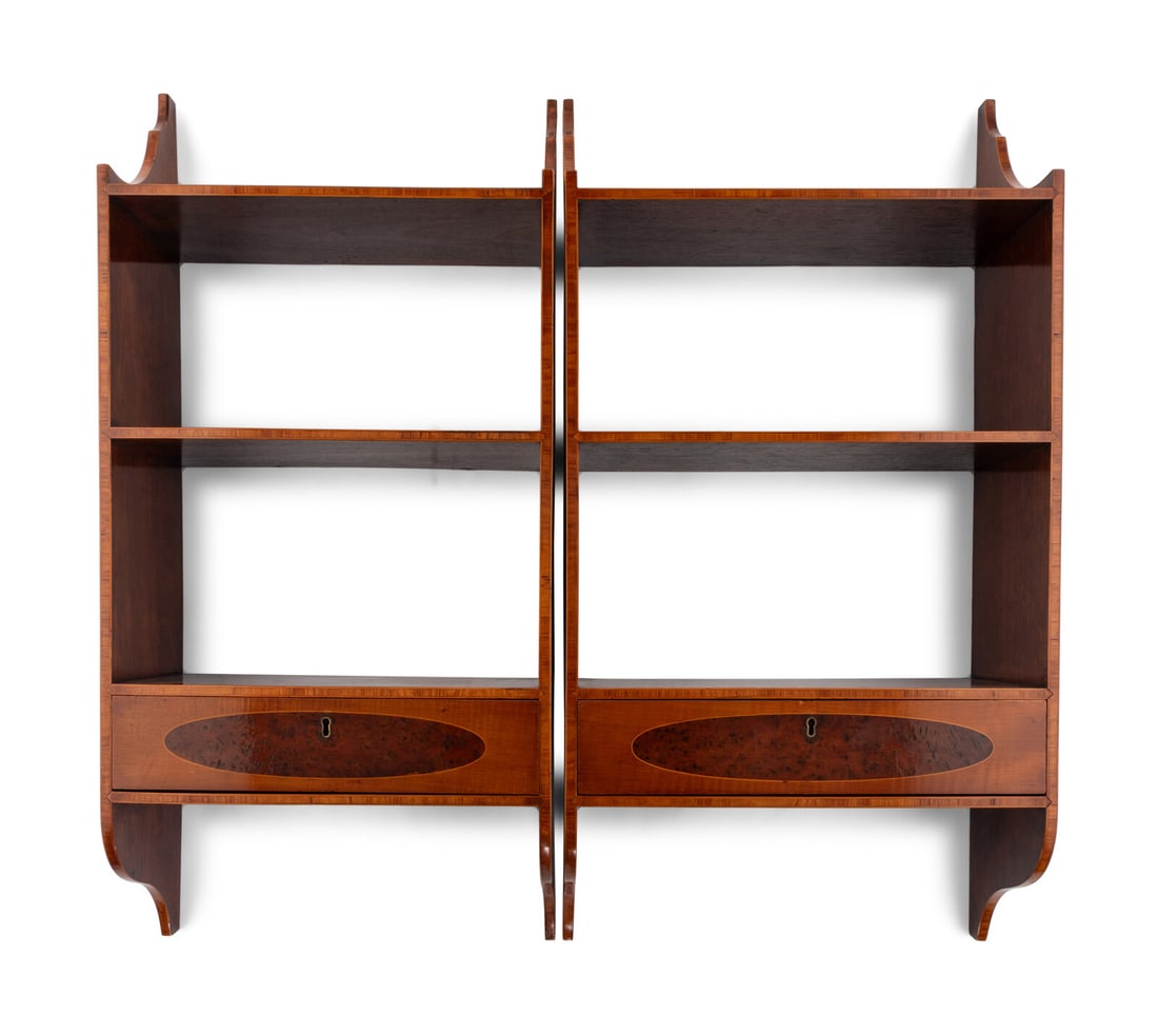 A Pair of George III Harewood and Elm Hanging Shelves (1 of 7)