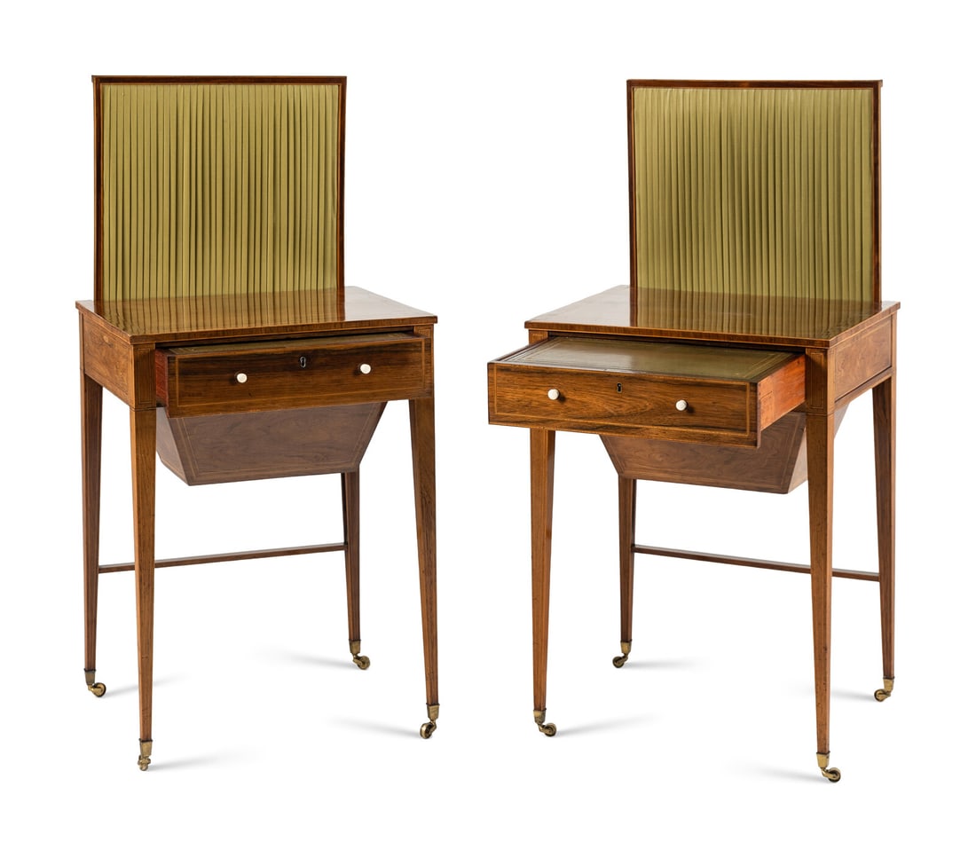 A Pair of George III Rosewood Combination Pole Screens and Work Tables (1 of 8)