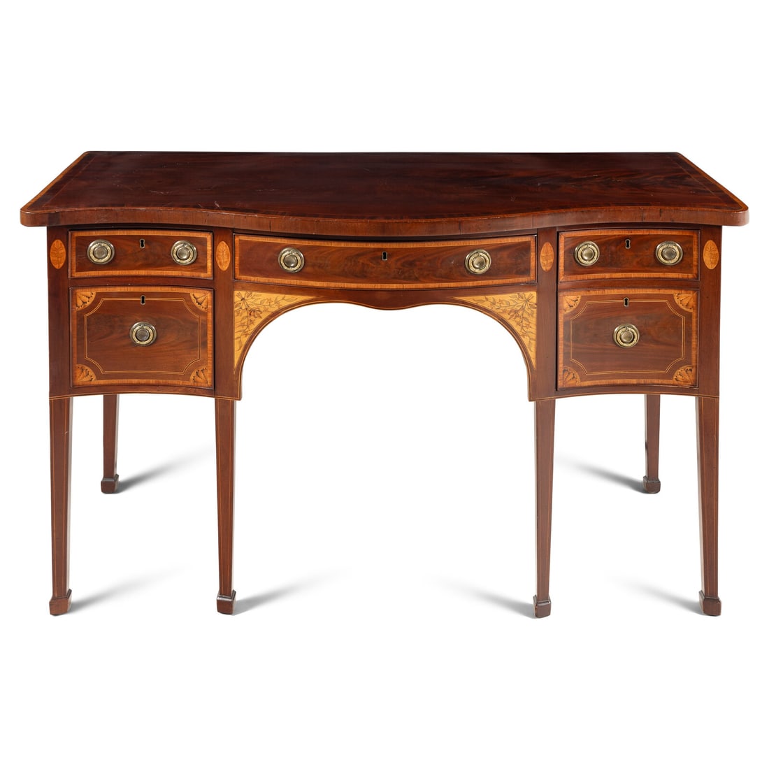 A Late George III Mahogany, Satinwood and Marquetry Serpentine Sideboard (1 of 3)