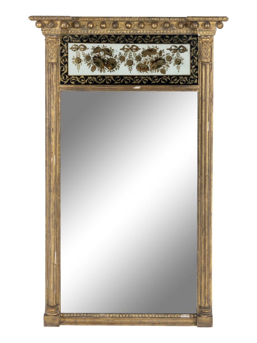 A Regency Giltwood and …glomisÈ Mirror: A Regency Giltwood and …glomisÈ Mirror Early 19th Century Height 35 1/2 x width 22 inches. Property from the Charlecote Antique Store, Kansas City, Missouri This lot is located in Chicago.