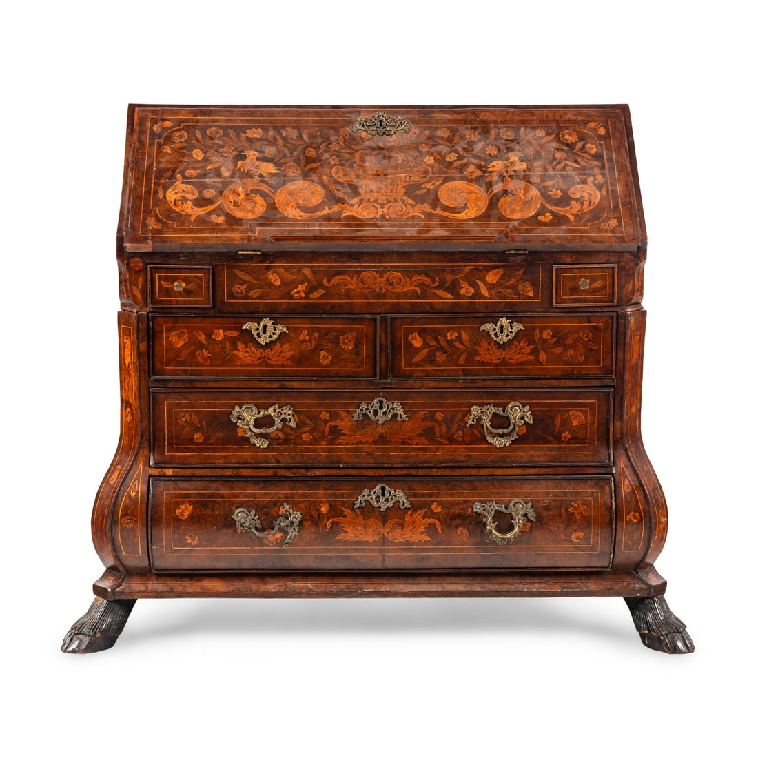 A Dutch Marquetry Slant-Front Bureau: A Dutch Marquetry Slant-Front Bureau 18th Century Height 42 1/2 x width 50 x depth 27 inches. Property of a California Collector This lot is located in Chicago. Provenance Anderson Gallery, Buffalo,