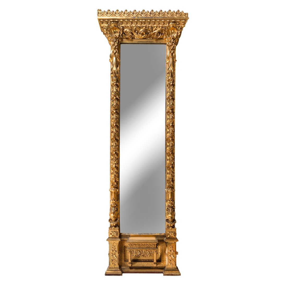 An Italian Giltwood Pier Mirror: An Italian Giltwood Pier Mirror 19th Century Height 120 x width 41 x depth 12 inches. Property from the Collection of Bill Miller, Nashville, Tennessee This lot is located in Chicago.