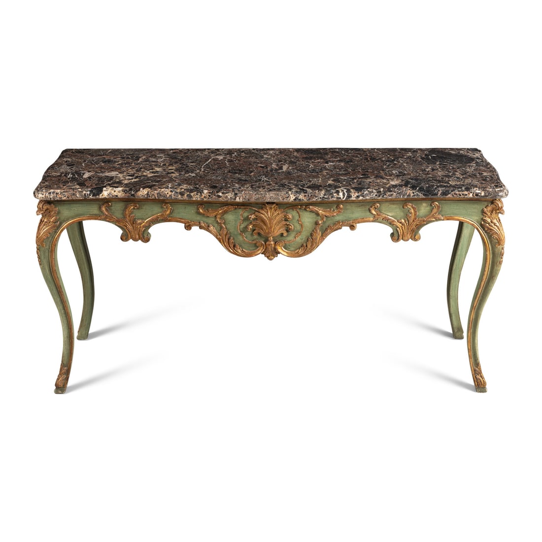 An Italian Painted and Parcel Gilt Marble-Top Console Table (1 of 2)