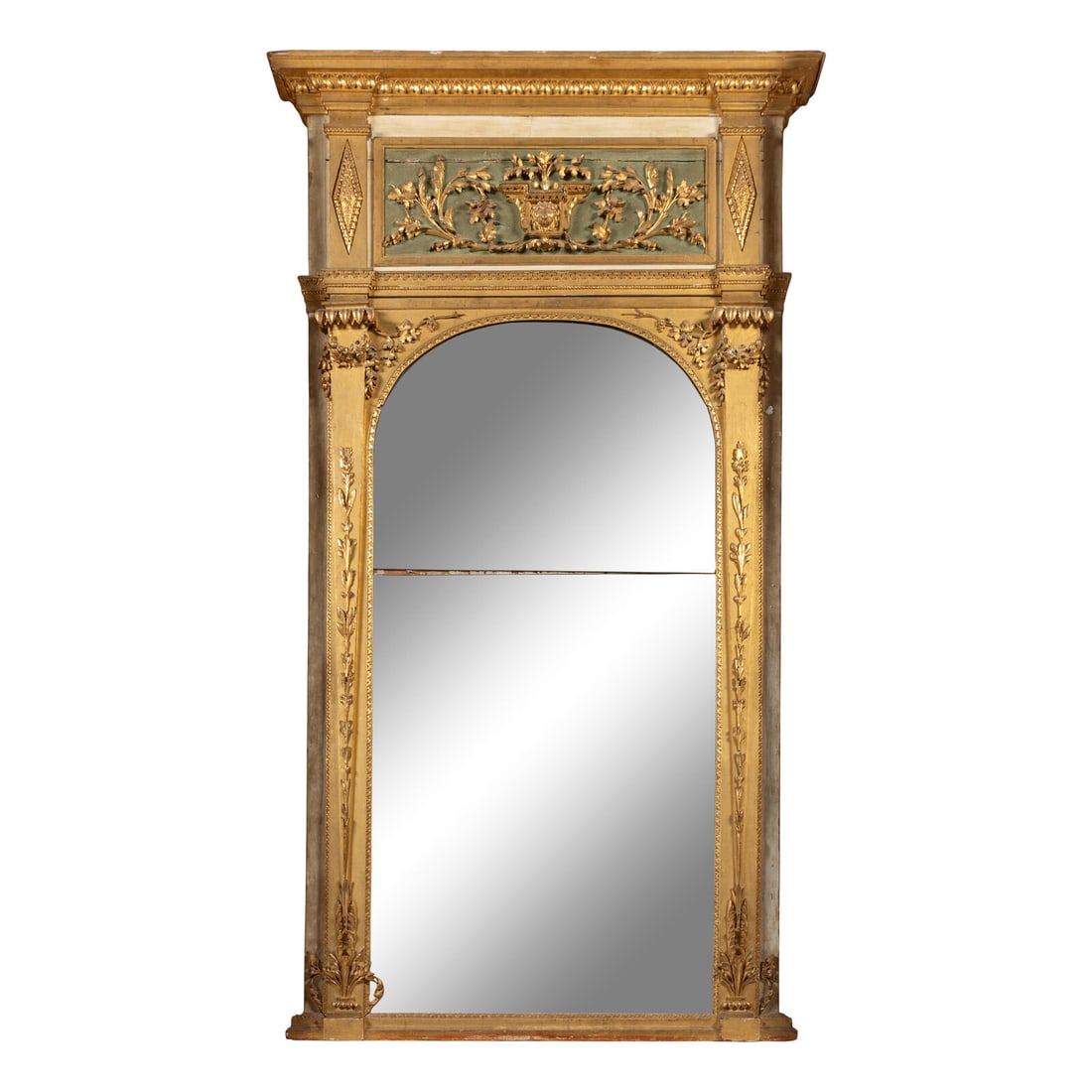 An Italian Neoclassical Carved and Paint-Decorated Giltwood Pier Mirror (1 of 2)
