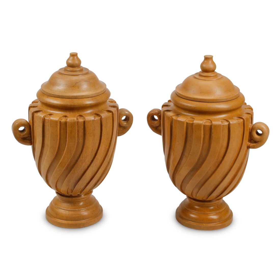 A Pair of Italian Siena Marble Fluted Urns with Covers (1 of 2)