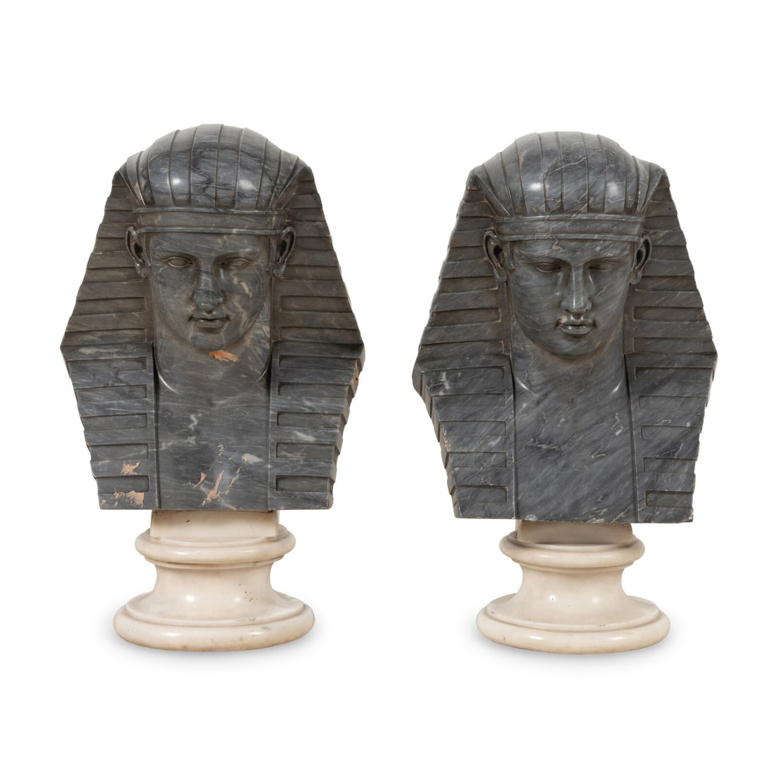 A Pair of Egyptian Revival Grey Variegated Marble Busts of Antinous (1 of 4)