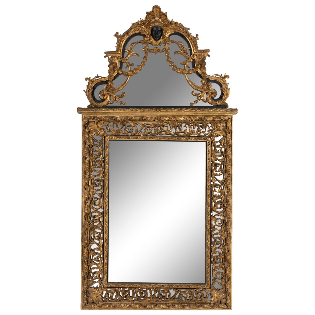 A Baroque Style Part Ebonized Giltwood and Gesso Mirror (1 of 2)