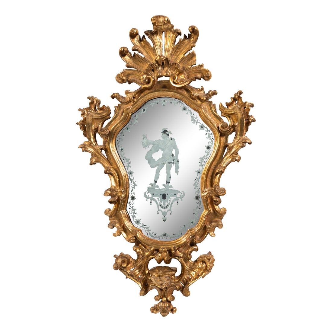 An Italian Baroque Style Giltwood and Etched Glass Mirror (1 of 2)