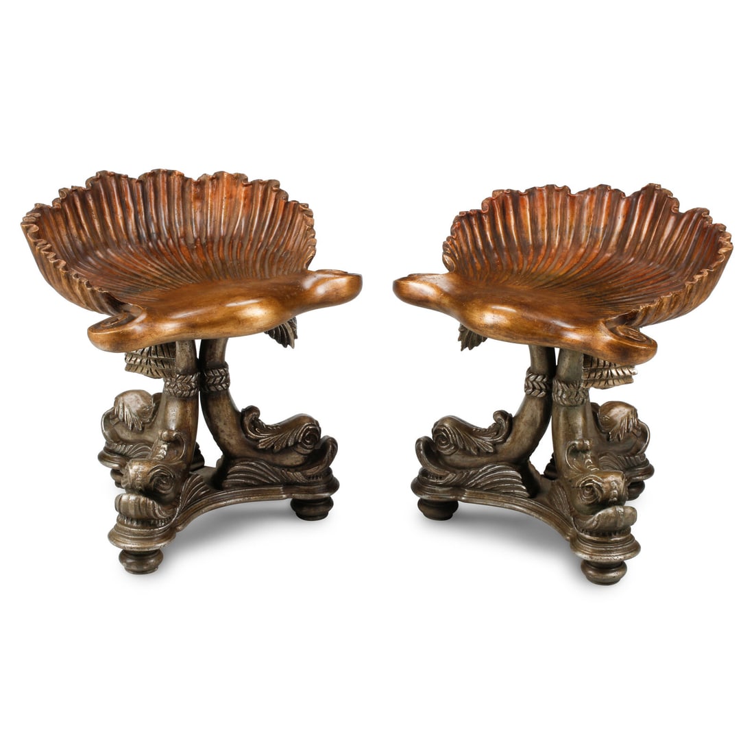A Pair of Italian "Grotto" Style Shell-Form Piano Stools (1 of 3)