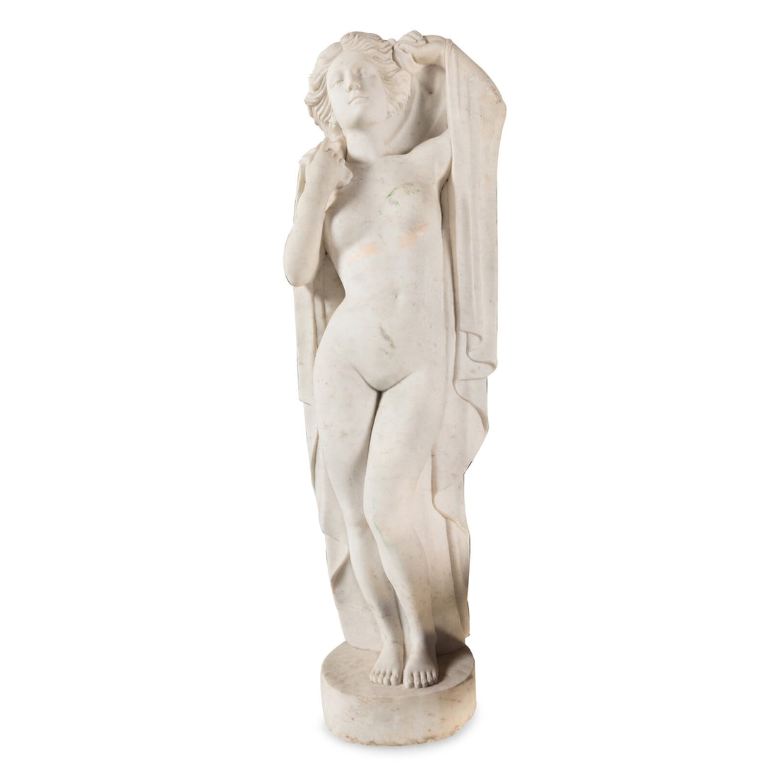 A Carved Marble Figure of a Maiden: A Carved Marble Figure of a Maiden Early 20th Century Height 65 x width 24 inches. Property of a California Collector This lot is located in Chicago. Provenance Bonhams, Los Angeles, The Elegant Home,