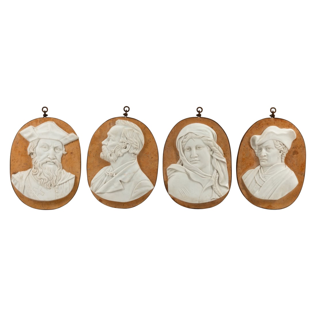 A Set of Four Iron-Mounted Marble Profile Plaques: A Set of Four Iron-Mounted Marble Profile Plaques 20th Century Height 26 x width 18 inches. This lot is located in Chicago.