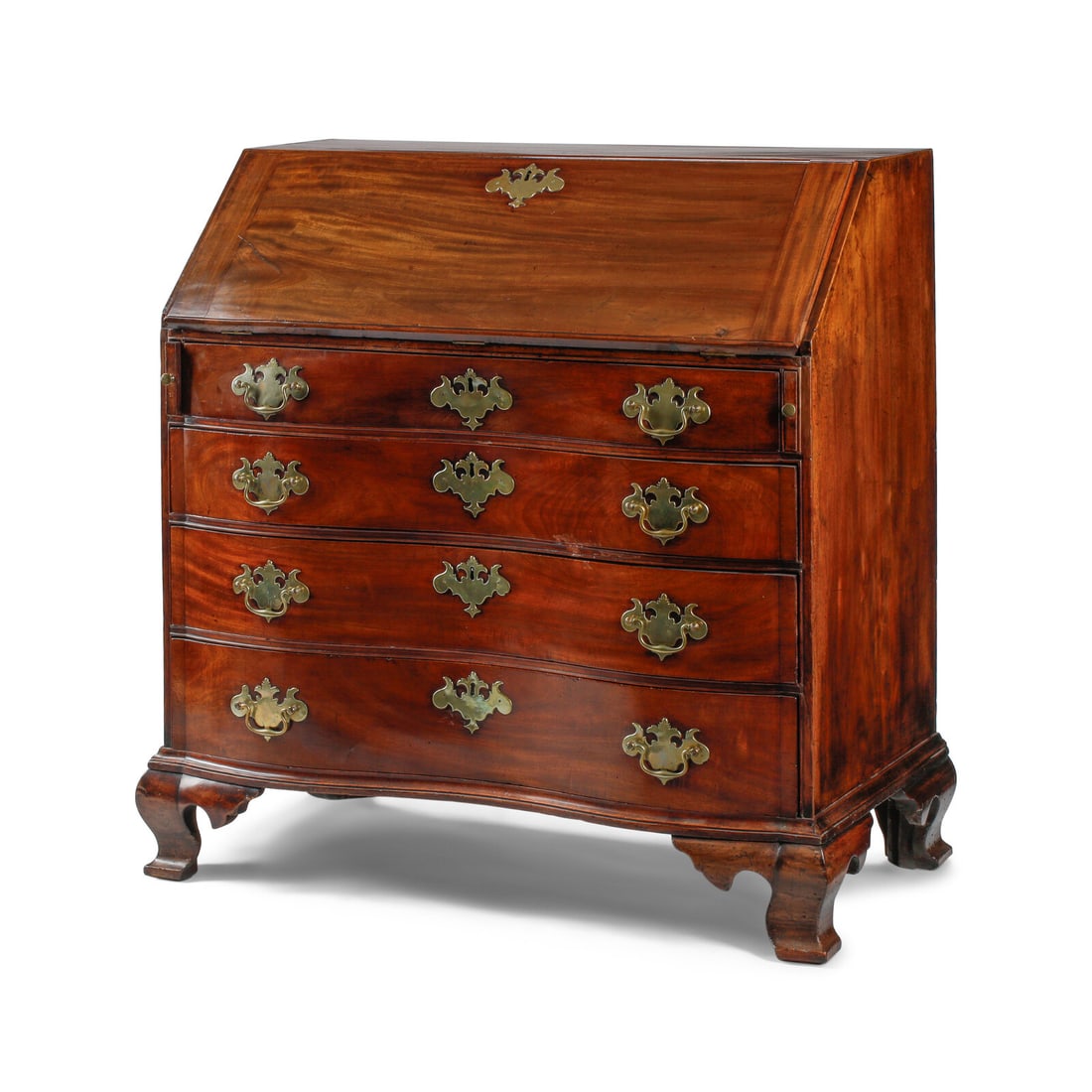 A Chippendale Figured and Fan-Carved Mahogany Serpentine Slant-Front Desk (1 of 3)