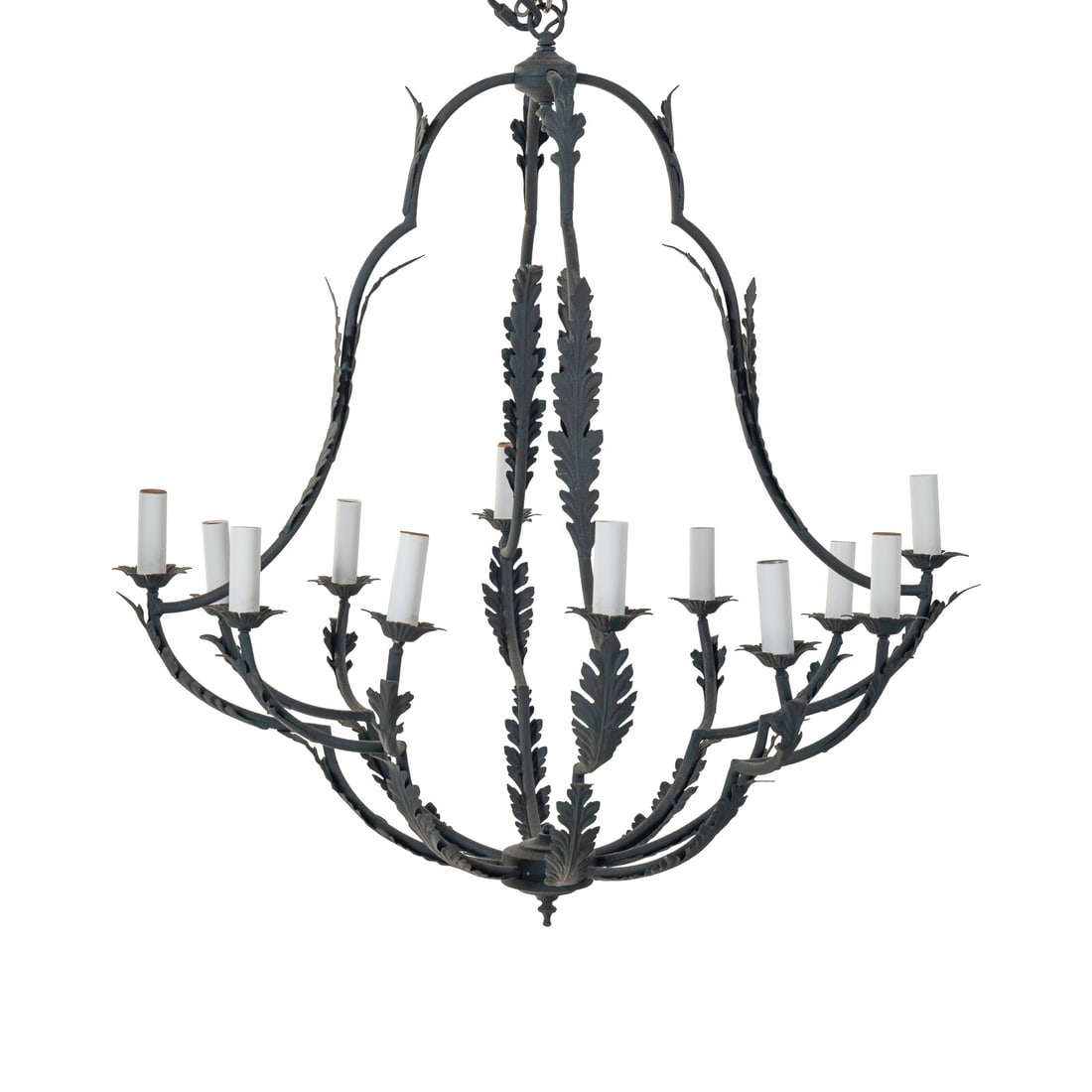 A Pair of Wrought Iron Twelve-Light Leaf-Form Chandeliers (1 of 2)